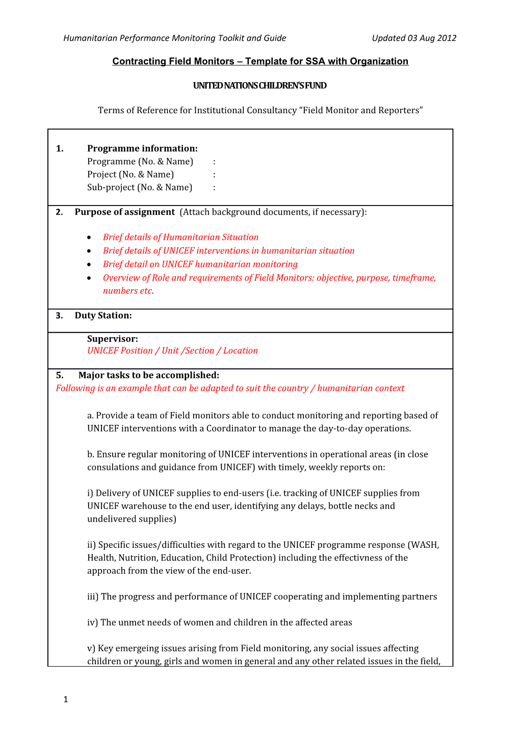 Contracting Field Monitors Template for SSA with Organization