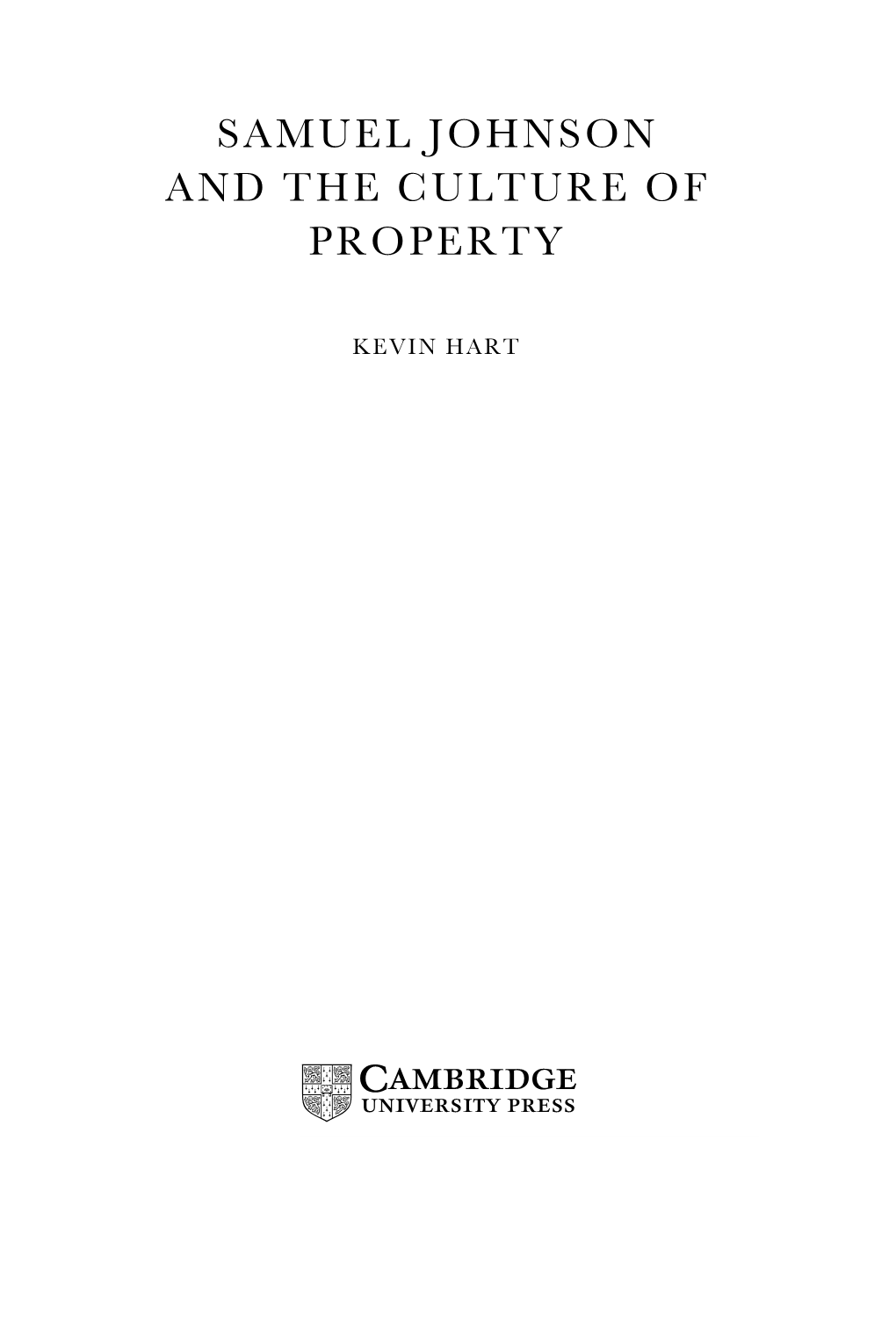 Samuel Johnson and the Culture of Property