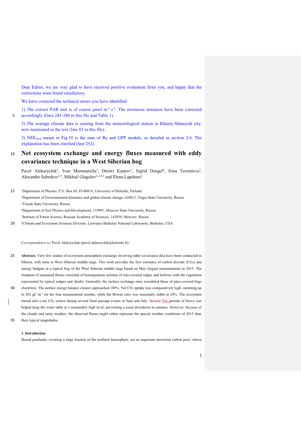 Net Ecosystem Exchange and Energy Fluxes Measured with Eddy