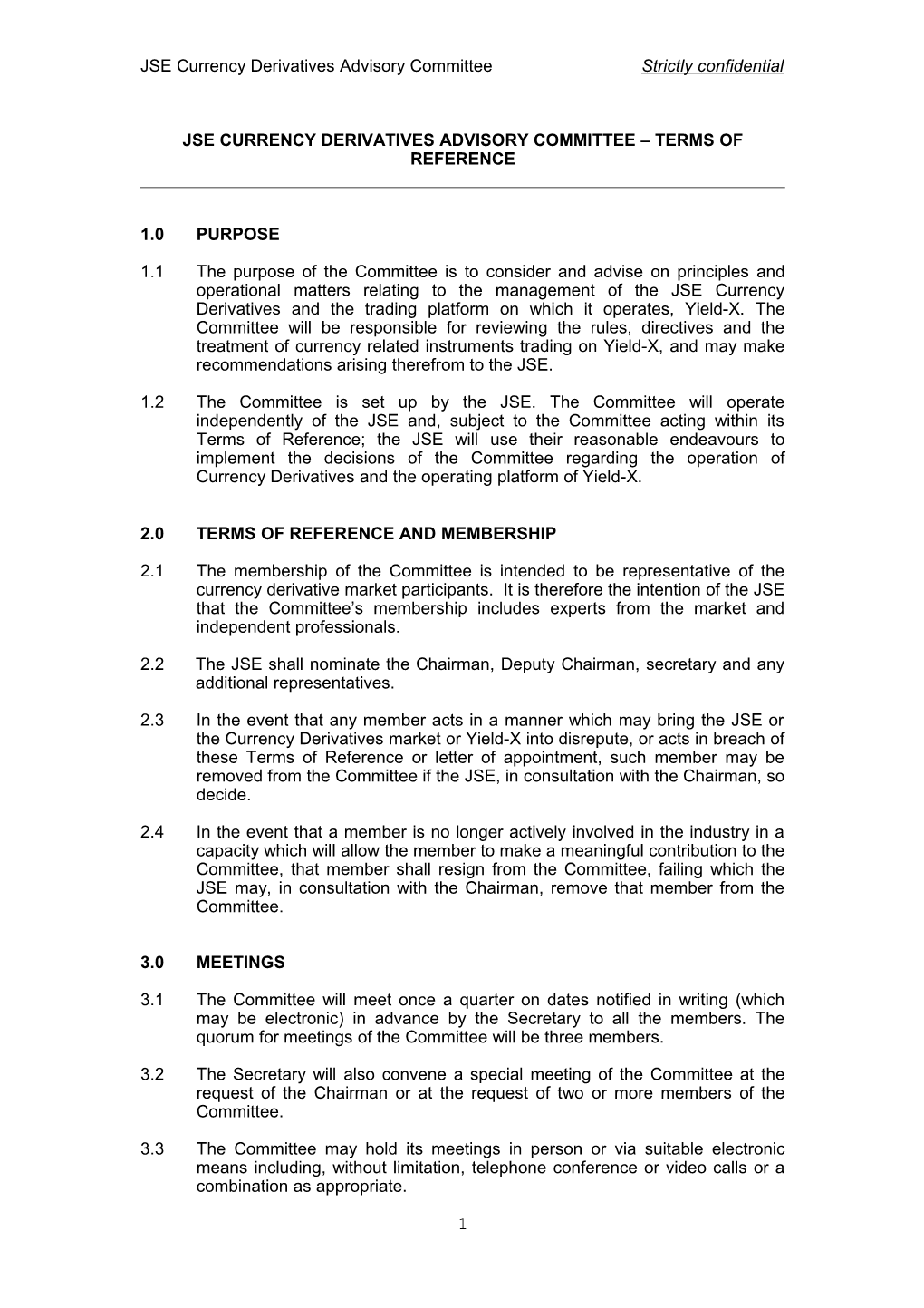 Currency Derivatives Advisory Committee - Mandate