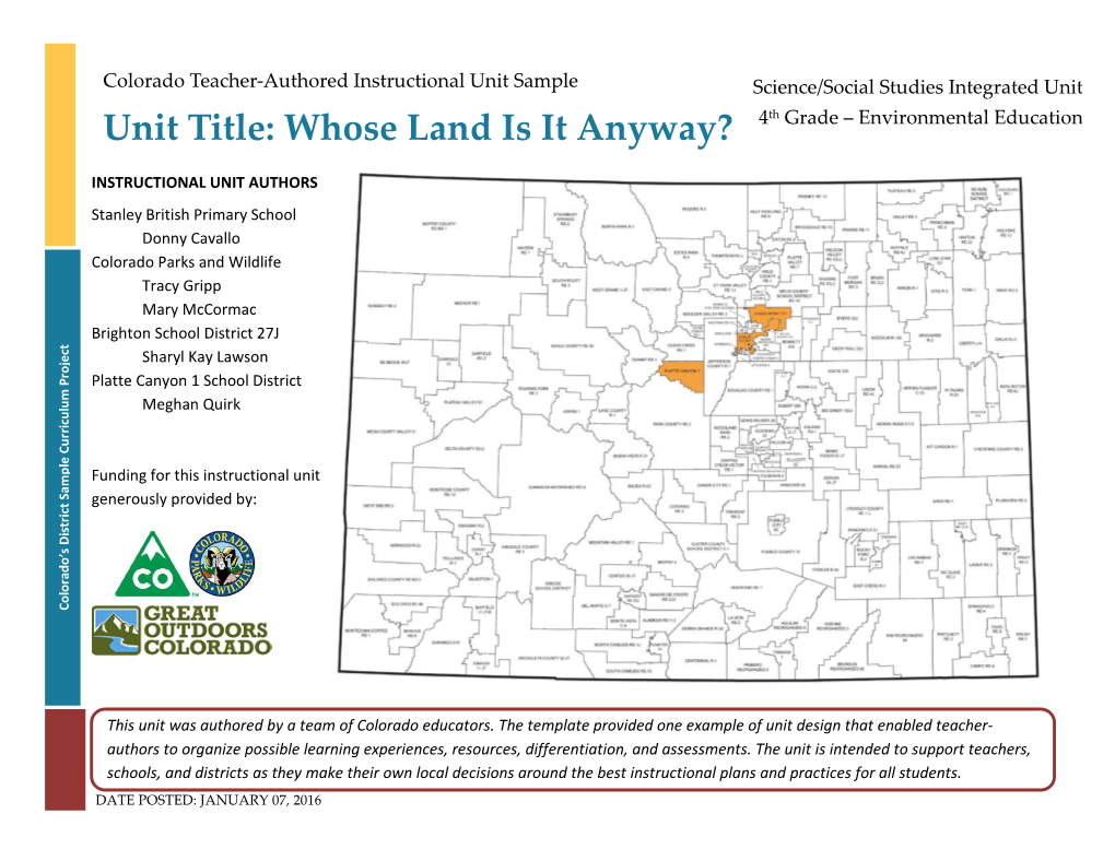 Whose Land Is It Anyway? 4Th Grade – Environmental Education