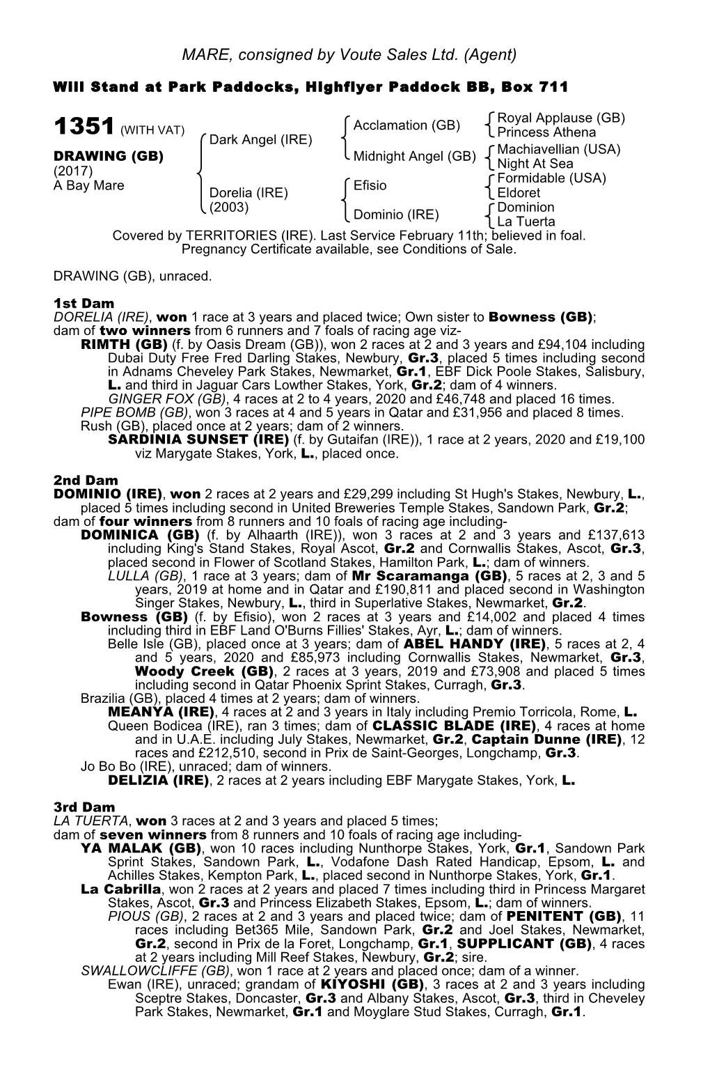 MARE, Consigned by Voute Sales Ltd. (Agent)