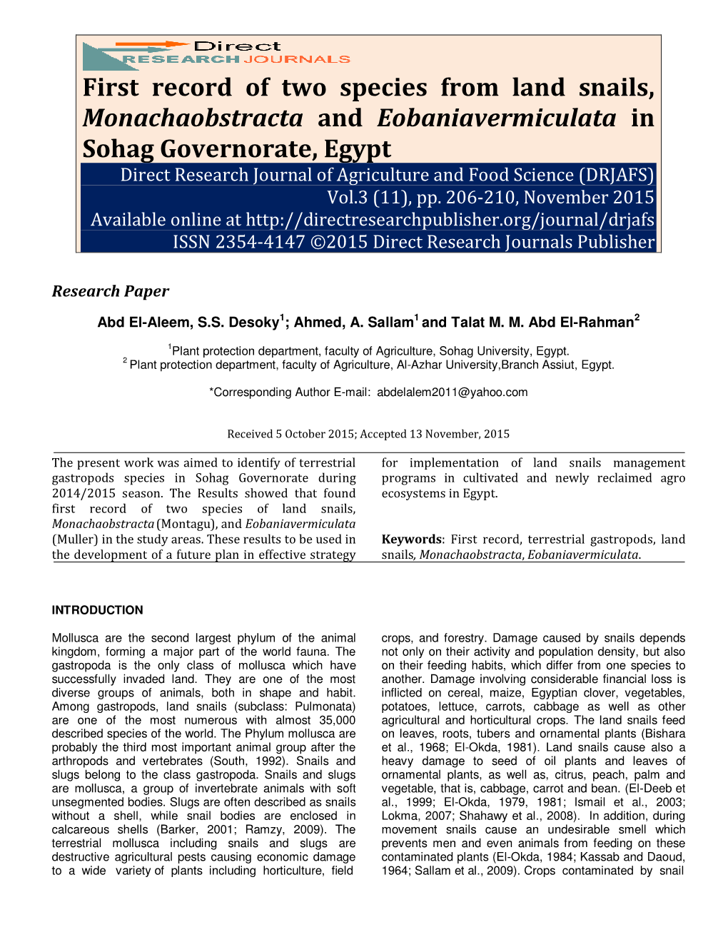 First Record of Two Species from Land Snails, Monachaobstracta And