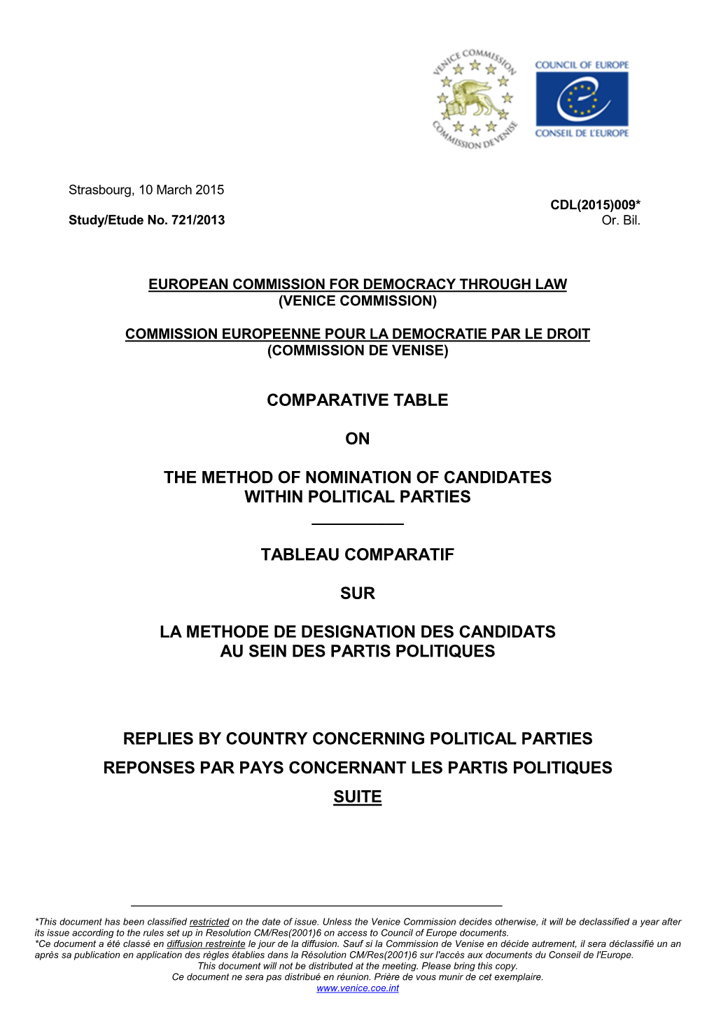 Comparative Table on the Method of Nomination Of