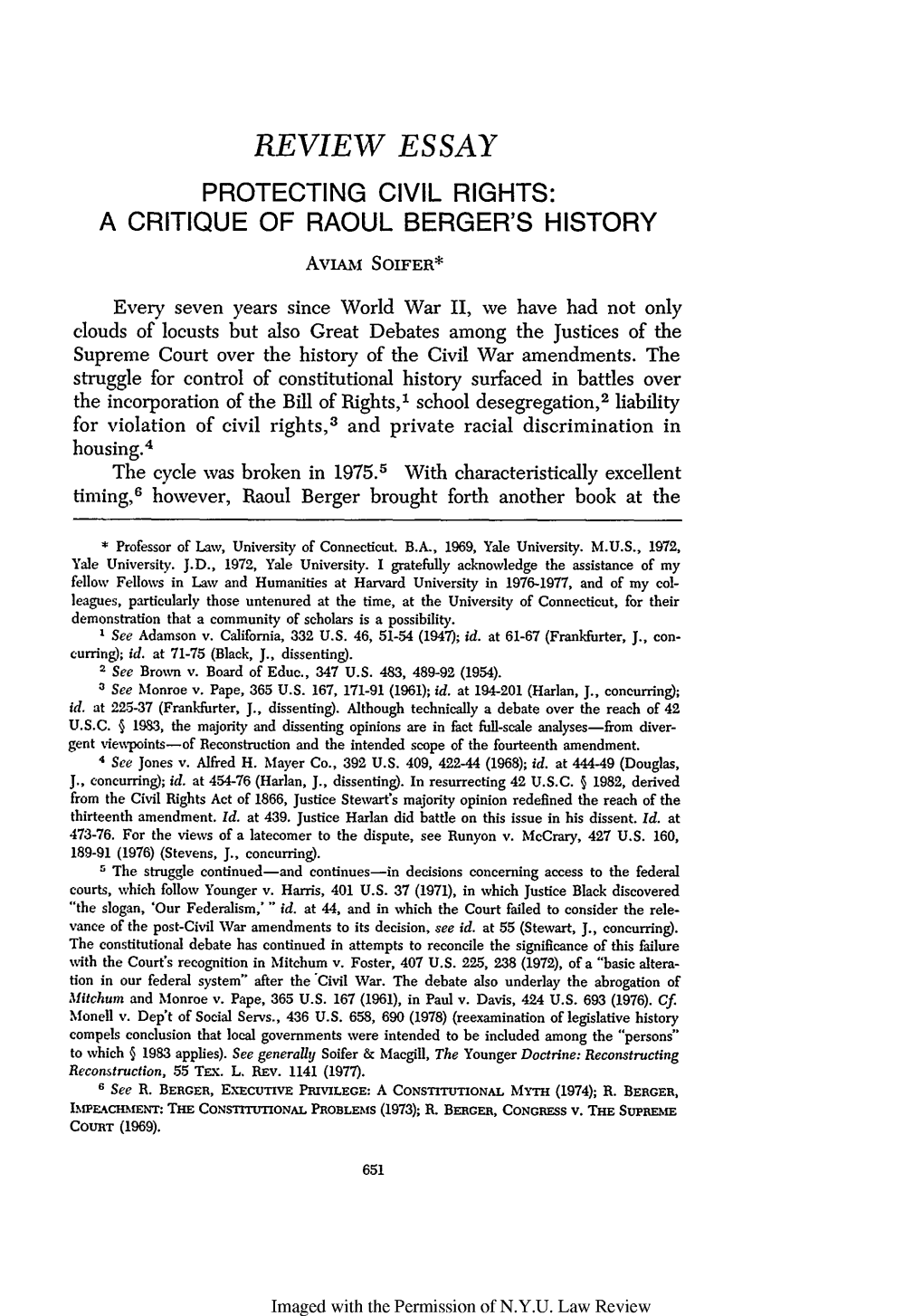 Review Essay Protecting Civil Rights: a Critique of Raoul Berger's History