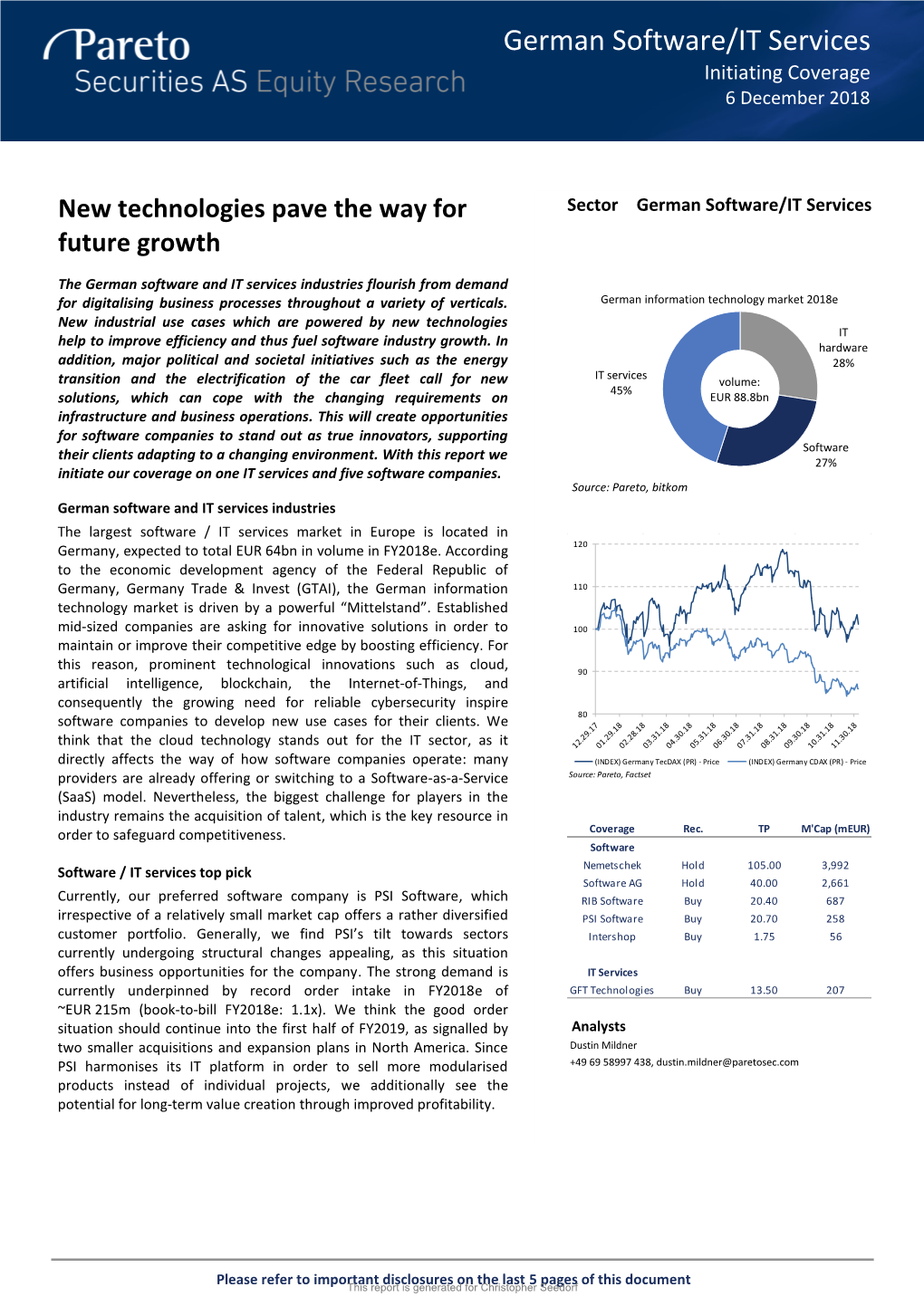 German Software/IT Services Initiating Coverage 6 December 2018