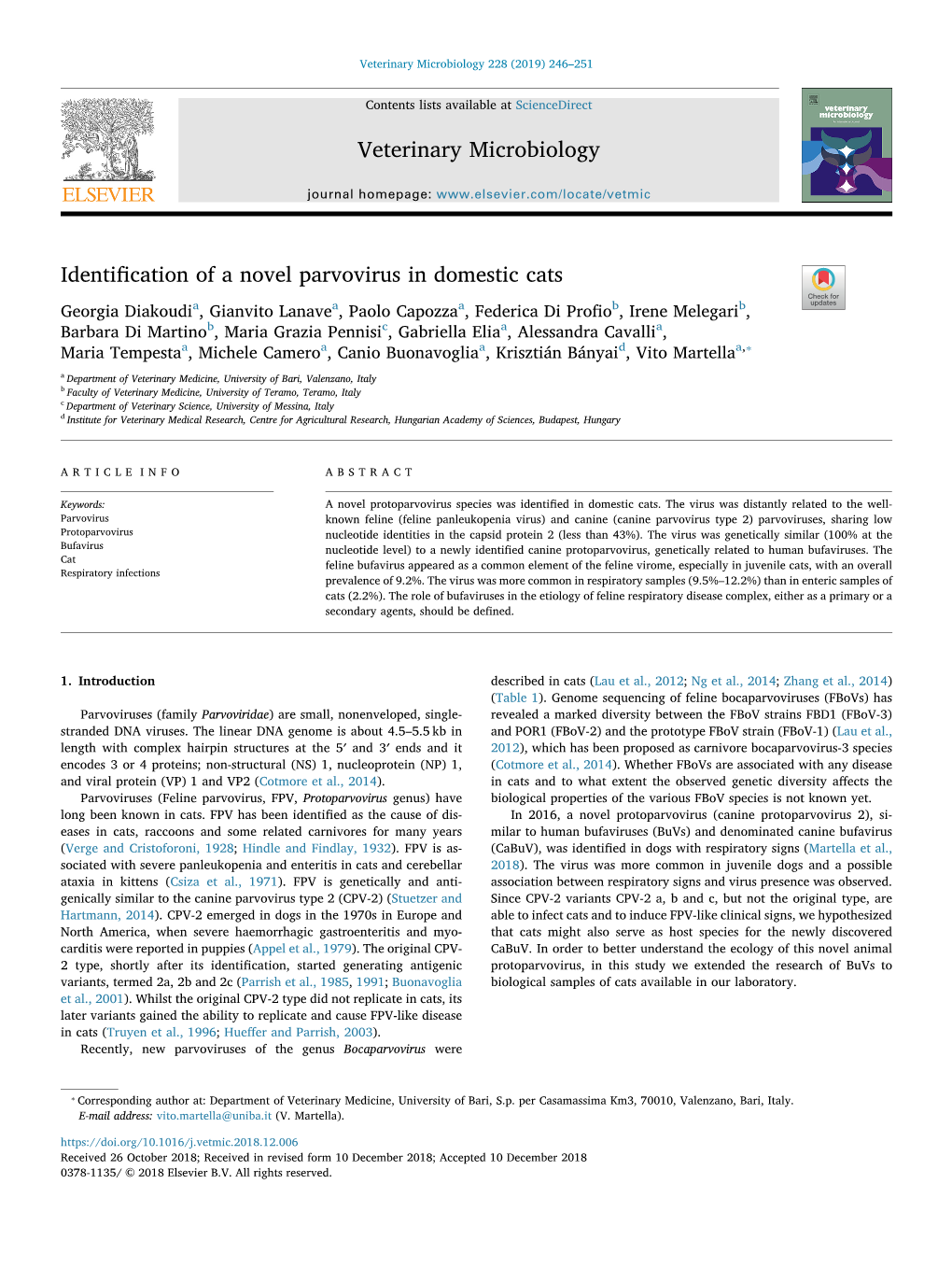 Identification of a Novel Parvovirus in Domestic Cats