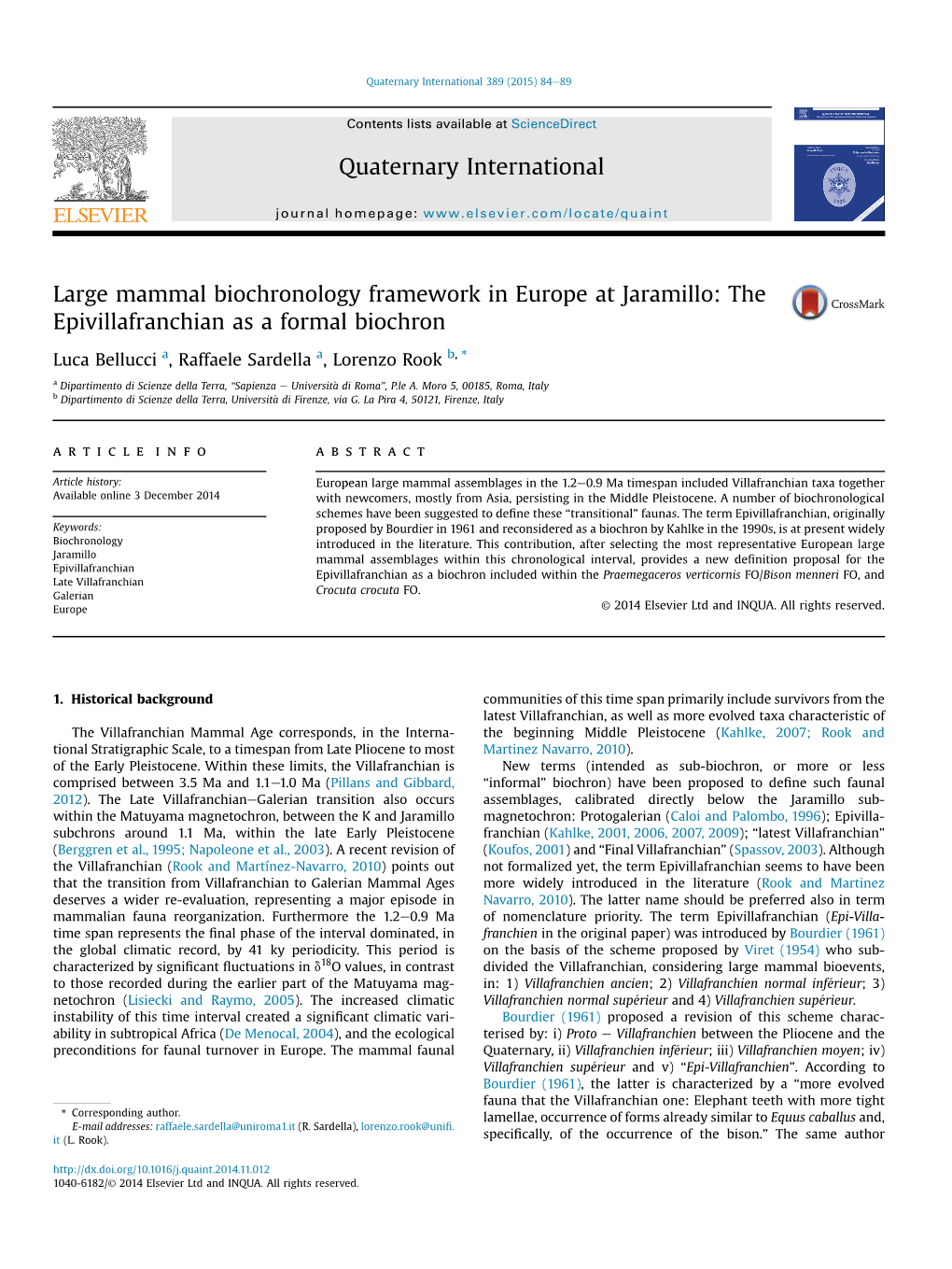 The Epivillafranchian As a Formal Biochron