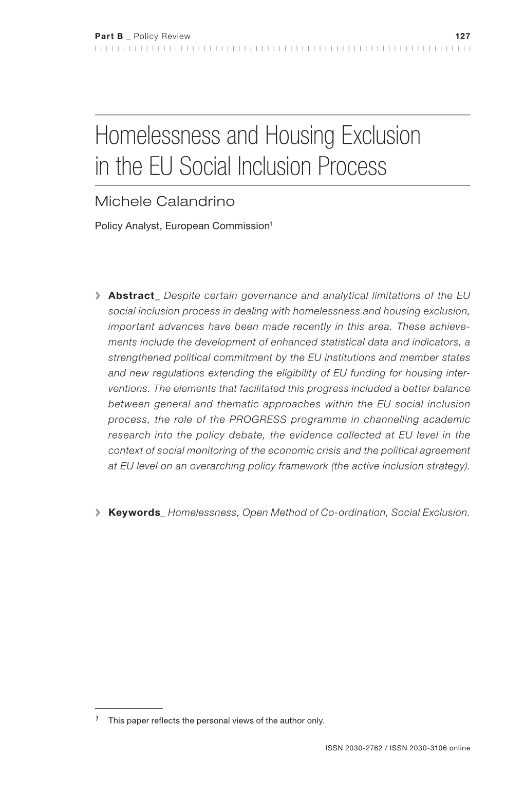 Homelessness and Housing Exclusion in the EU Social Inclusion Process