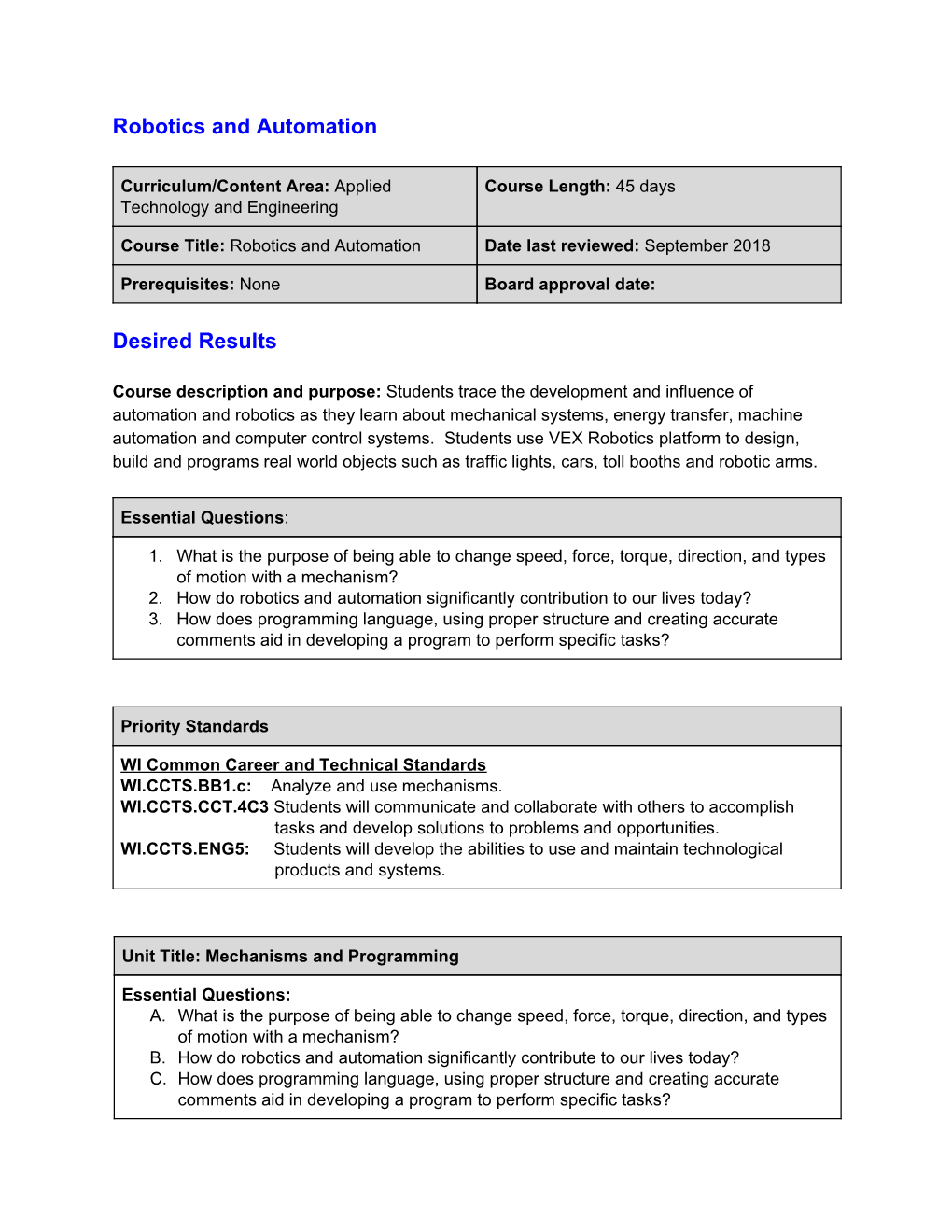 Robotics and Automation