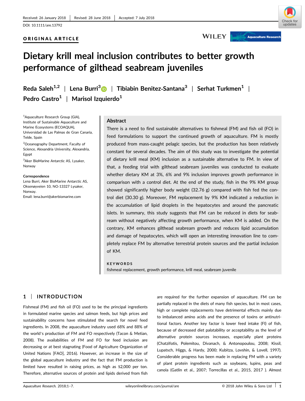 Dietary Krill Meal Inclusion Contributes to Better Growth Performance of Gilthead Seabream Juveniles