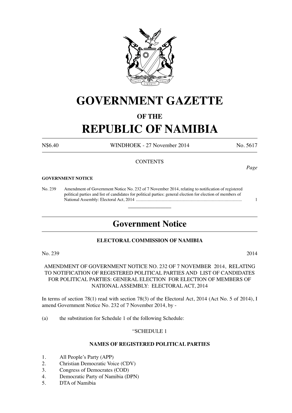 Government Gazette Republic of Namibia