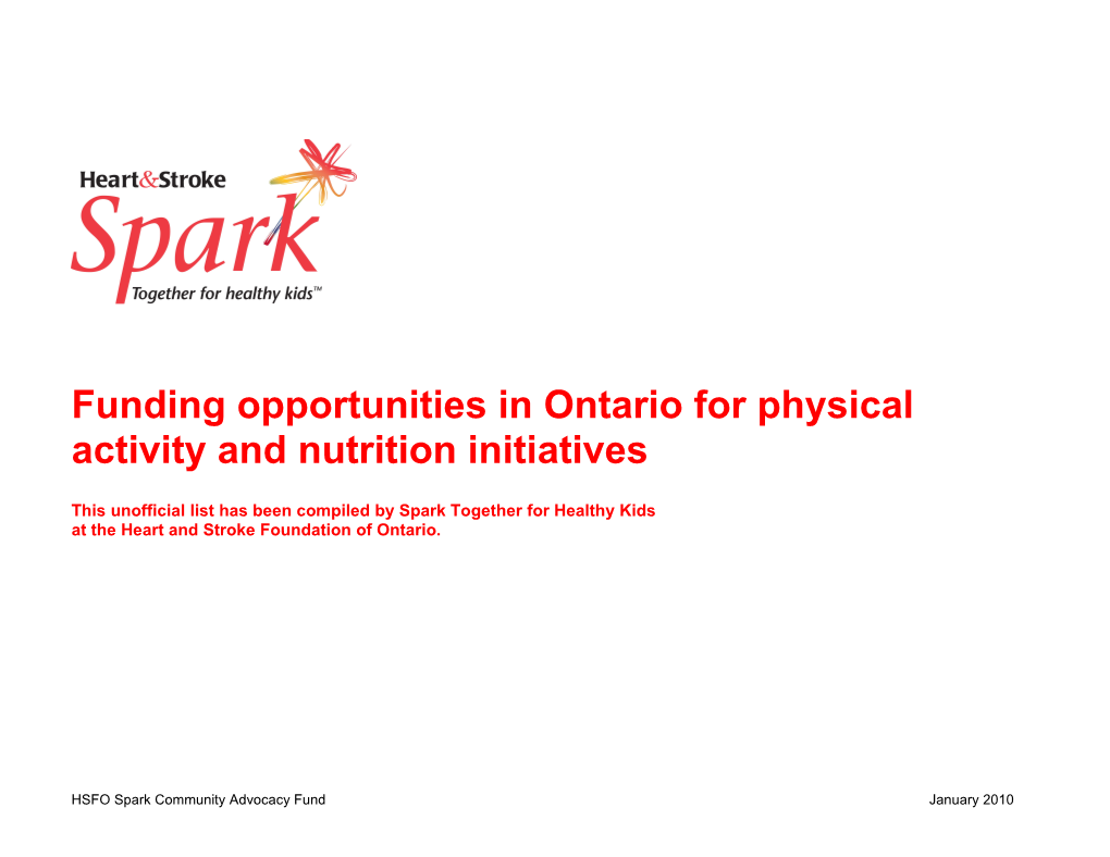 Physical Activity Funding Opportunities In Ontario