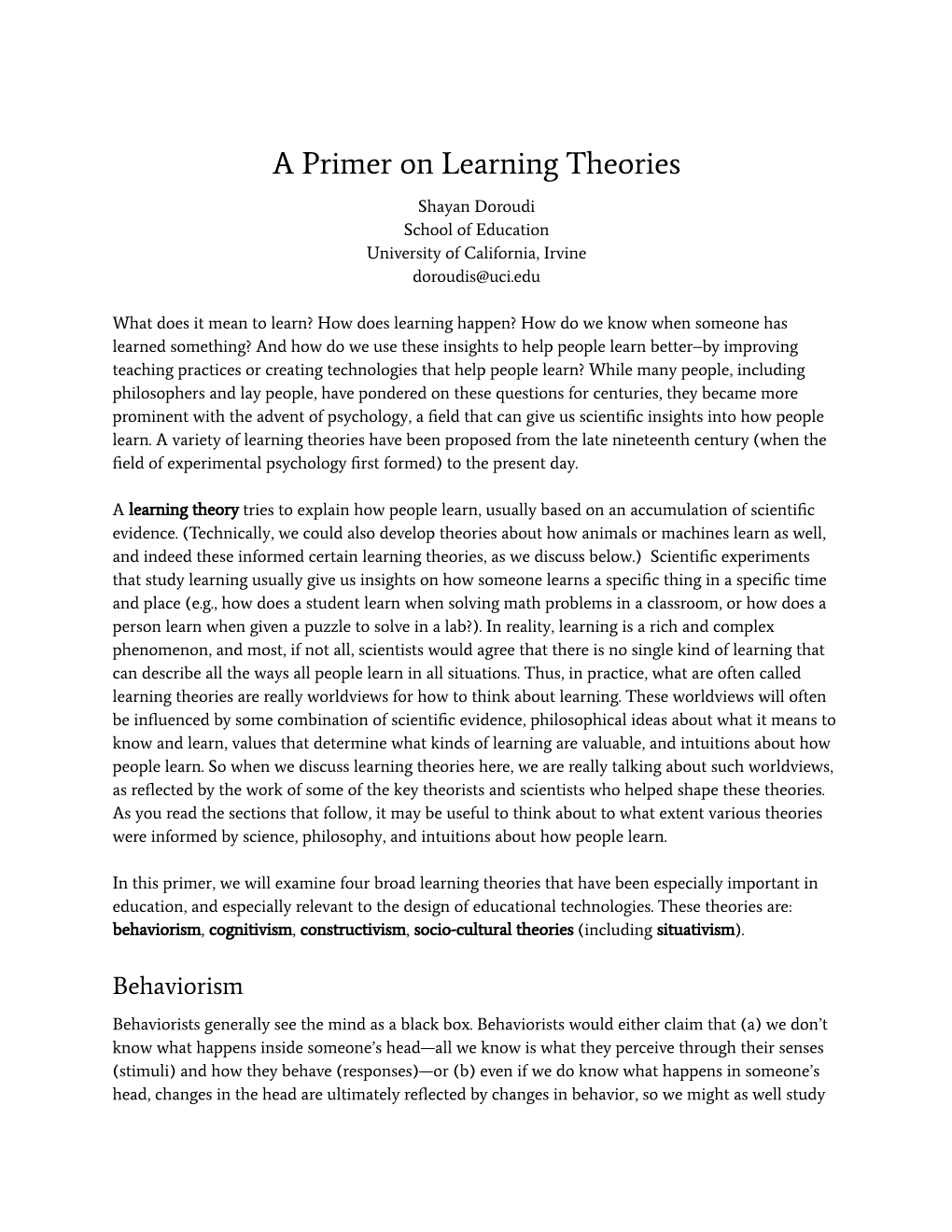 Learning Theories Primer