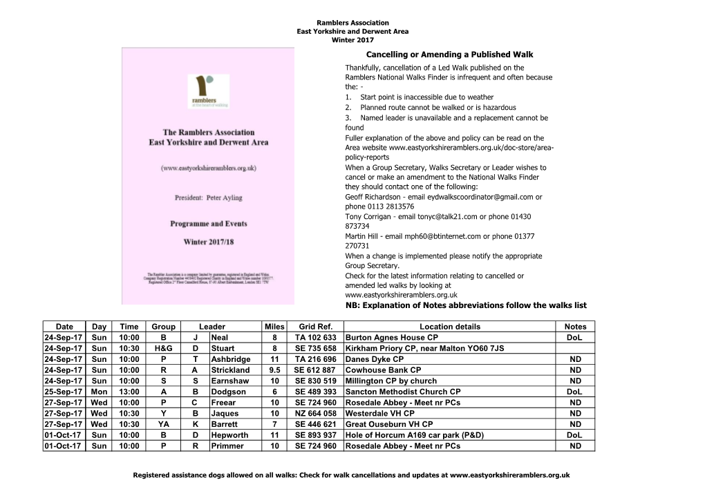 Cancelling Or Amending a Published Walk NB