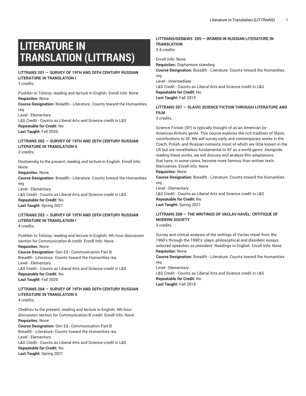 Literature in Translation (LITTRANS) 1