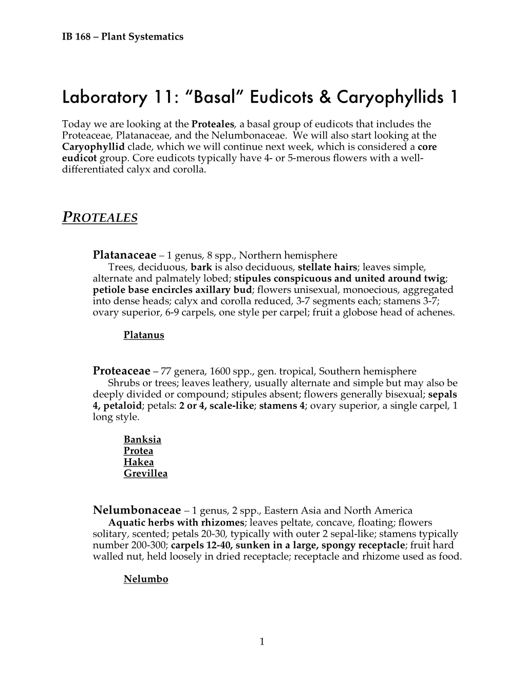 Laboratory 11: “Basal” Eudicots & Caryophyllids 1