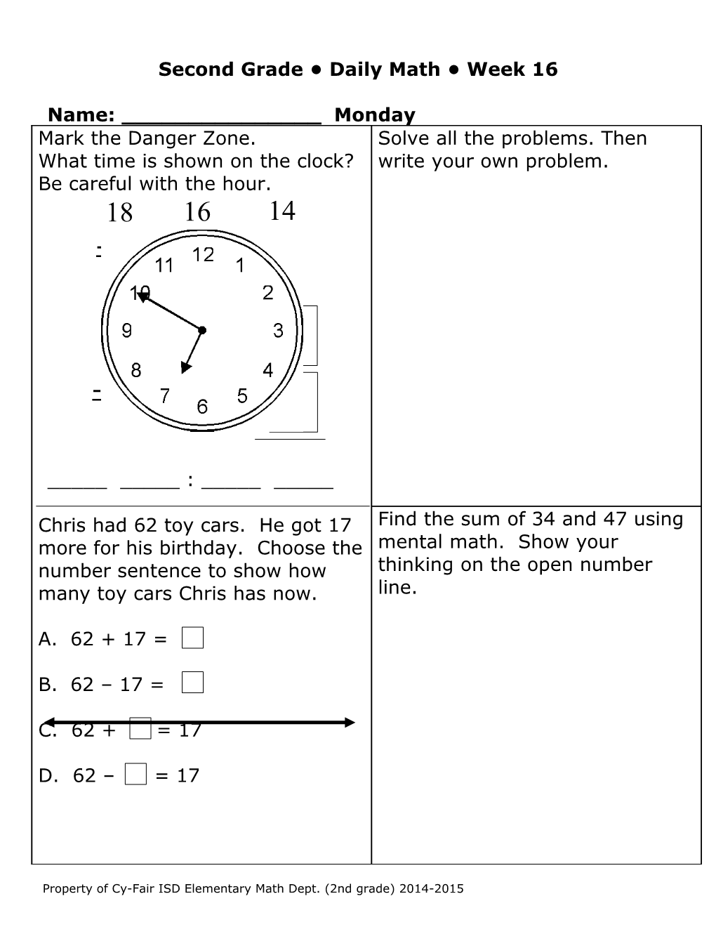 Third Grade Daily Homework Week 2 s1