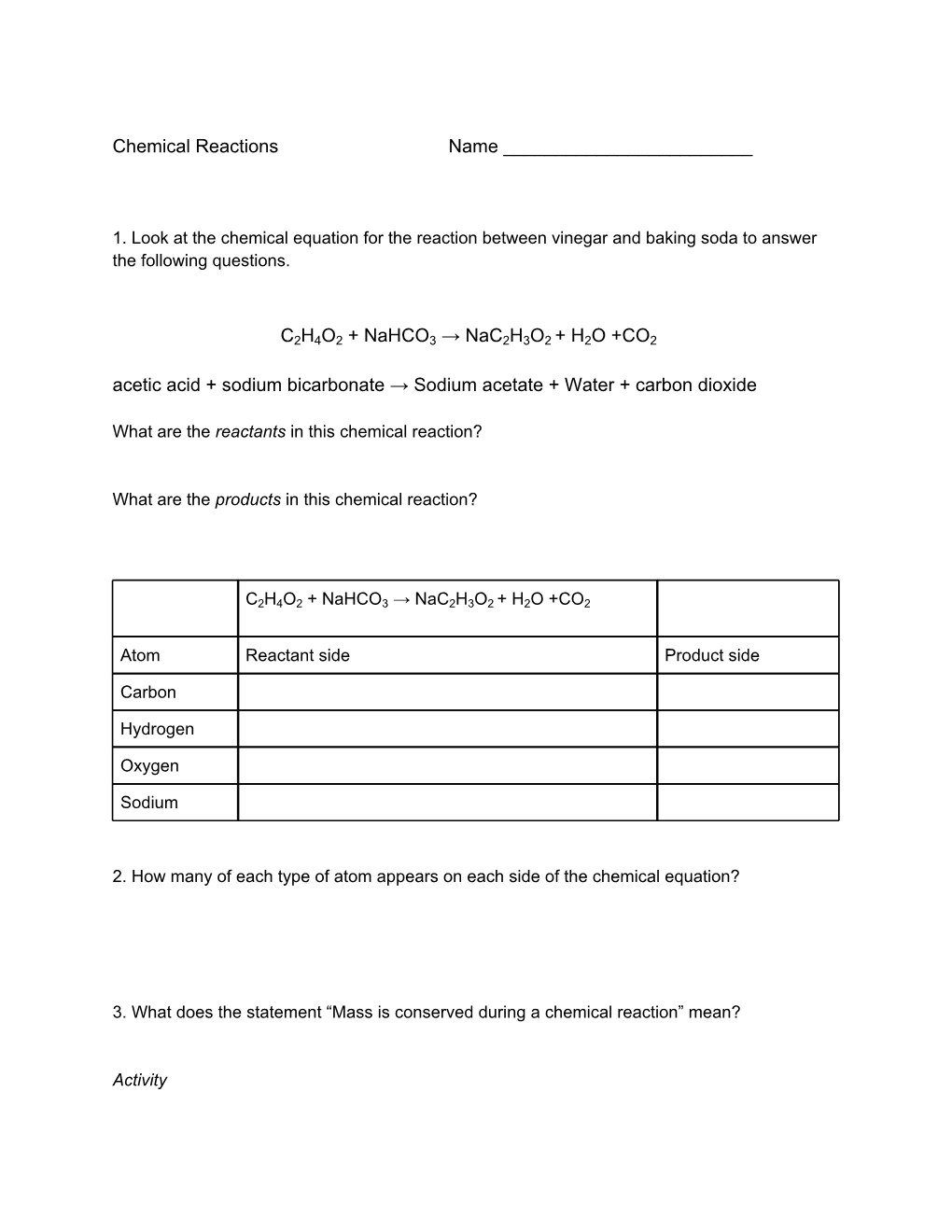 Chemical Reactions Name C2H4O2 + Nahco3