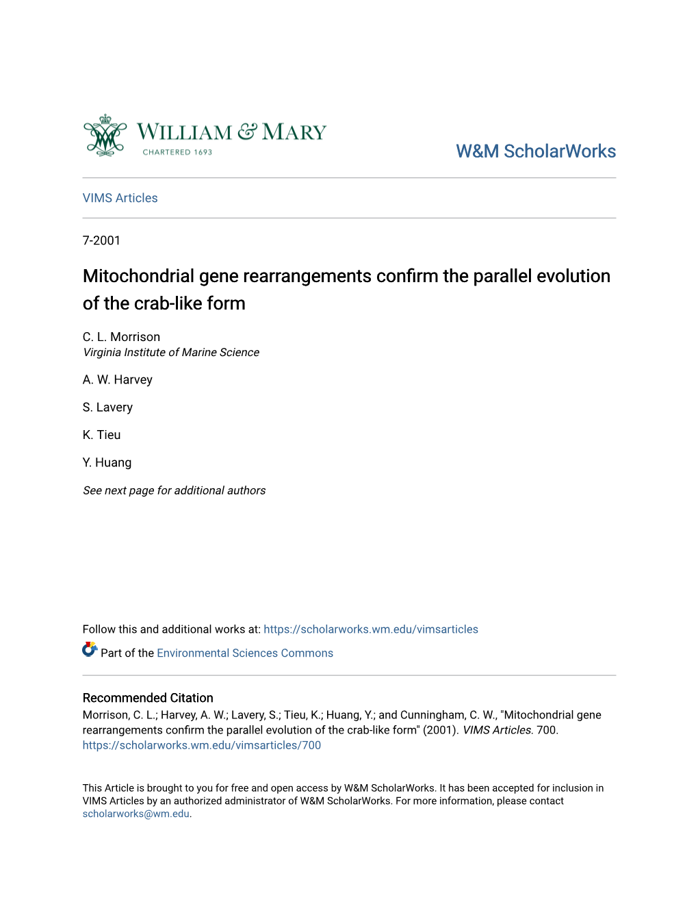 Mitochondrial Gene Rearrangements Confirm the Parallel Evolution of the Crab-Like Form