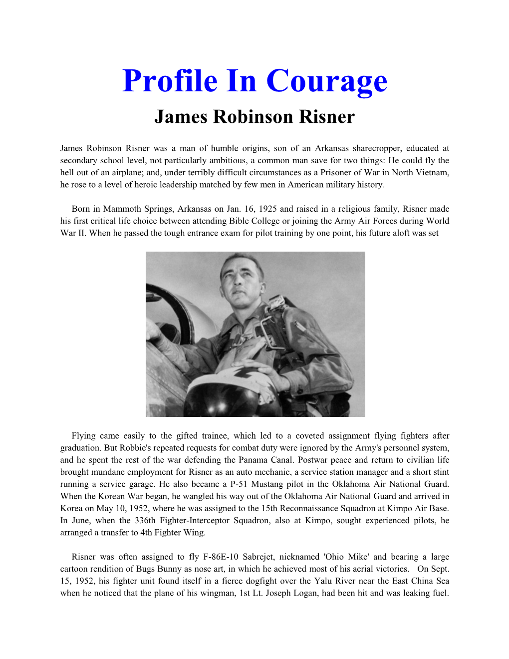 Profile in Courage James Robinson Risner