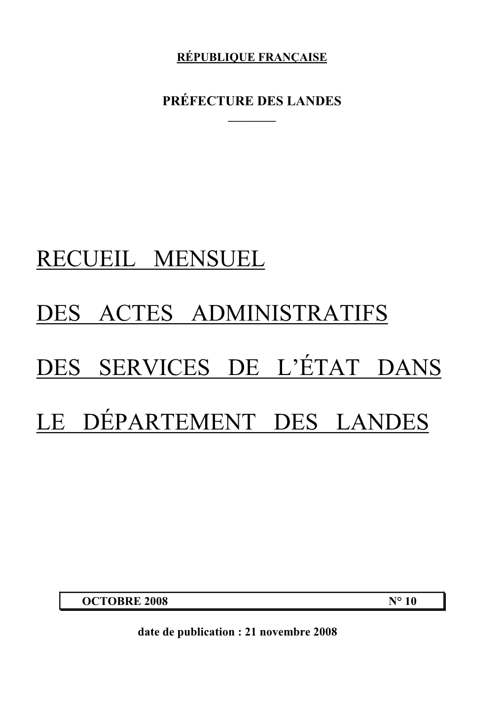 Recueil Mensuel Des Actes Administratifs A