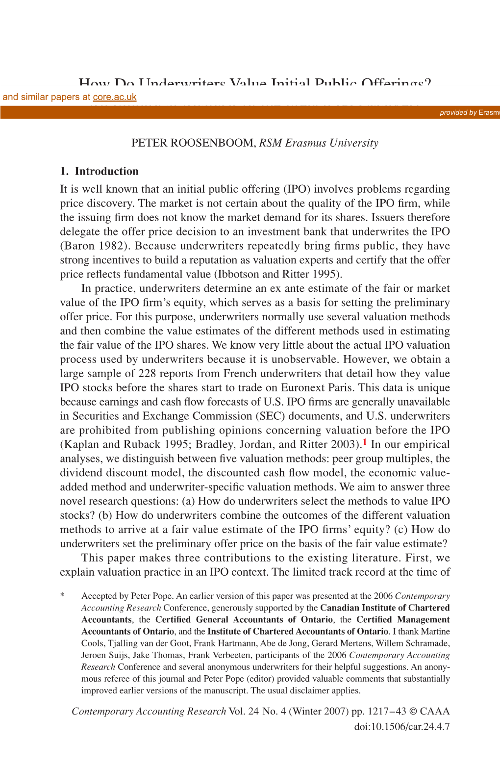 How Do Underwriters Value Initial Public Offerings? an Empirical Analysis of the French IPO Market