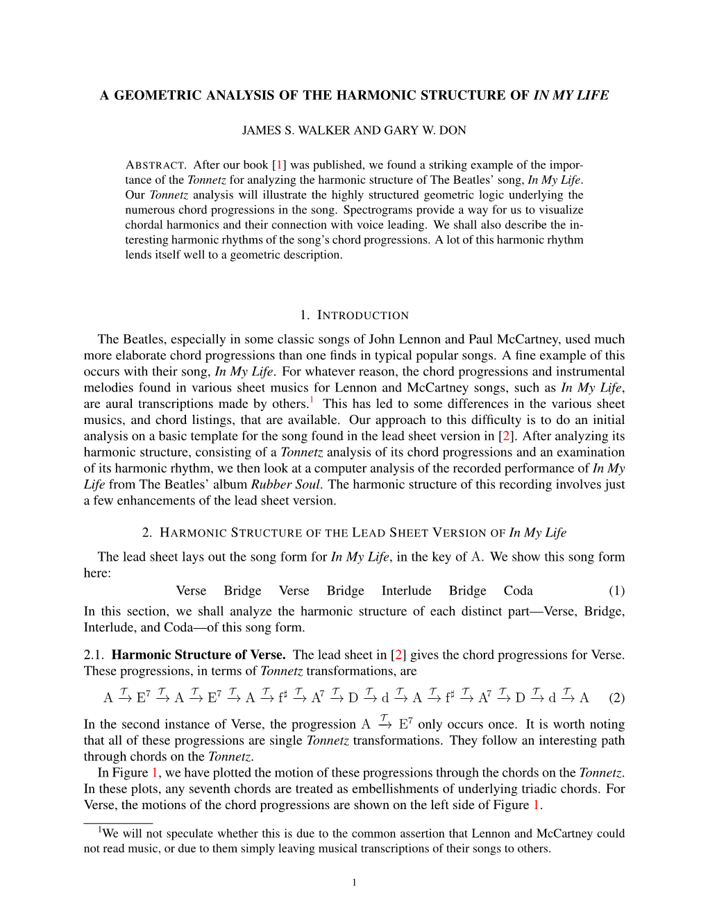 A Geometric Analysis of the Harmonic Structure of in My Life