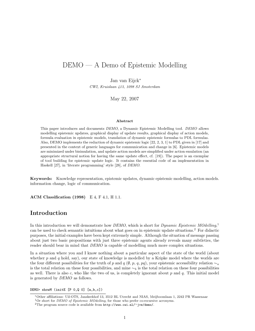 A Demo of Epistemic Modelling