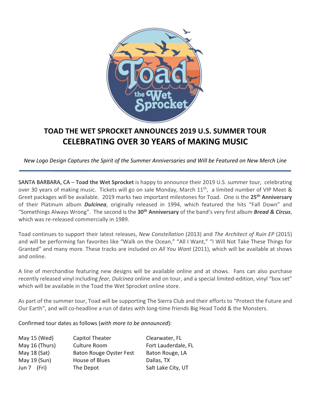 Toad the Wet Sprocket Announces 2019 Us Summer