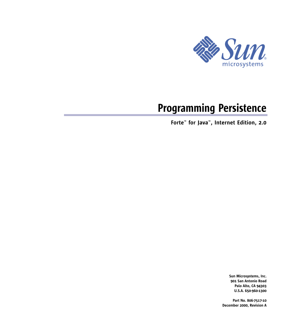 Programming Persistence Forte™ for Java™, Internet Edition, 2.0
