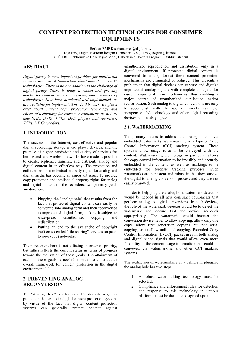 Content Protection Technologies for Consumer Equipments