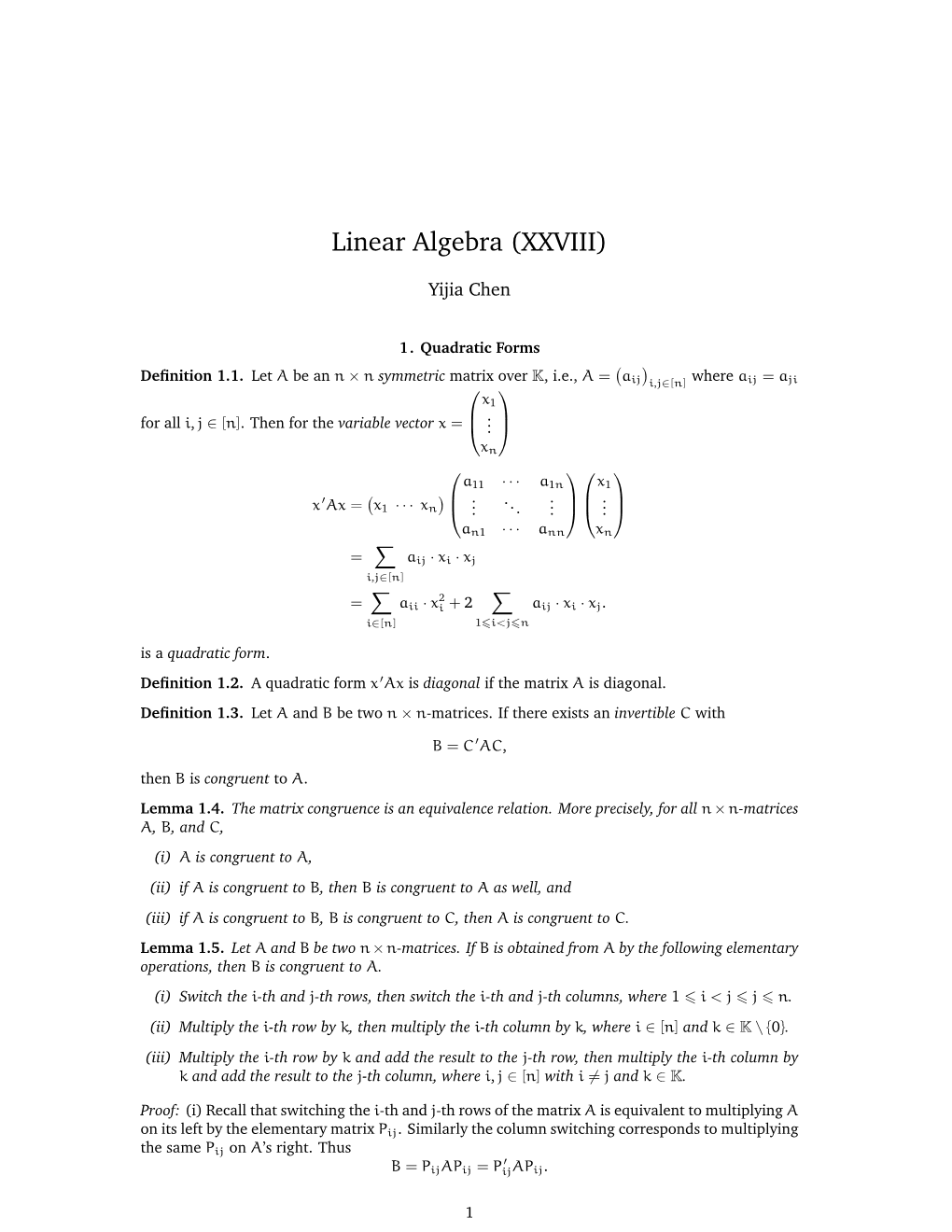 Linear Algebra (XXVIII)