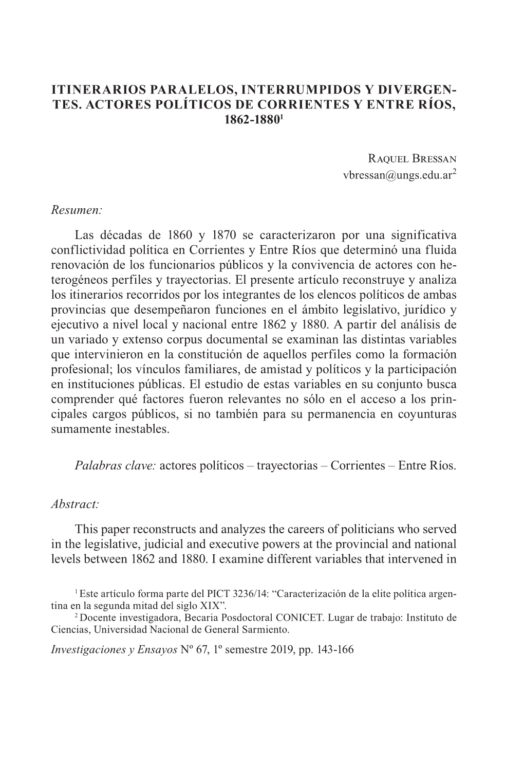 Tes. Actores Políticos De Corrientes Y Entre Ríos, 1862-18801