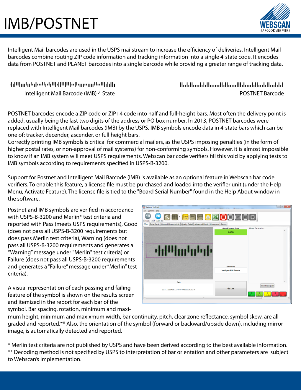 Webscan IMB-POSTNET Software Sheet Reseller Version