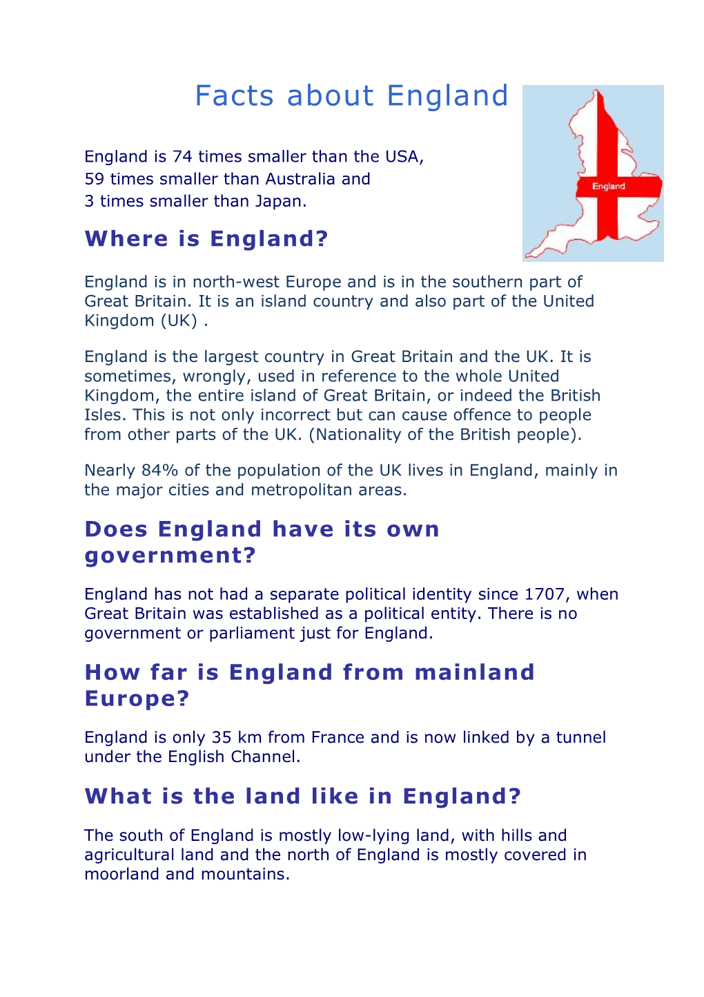 Facts About England