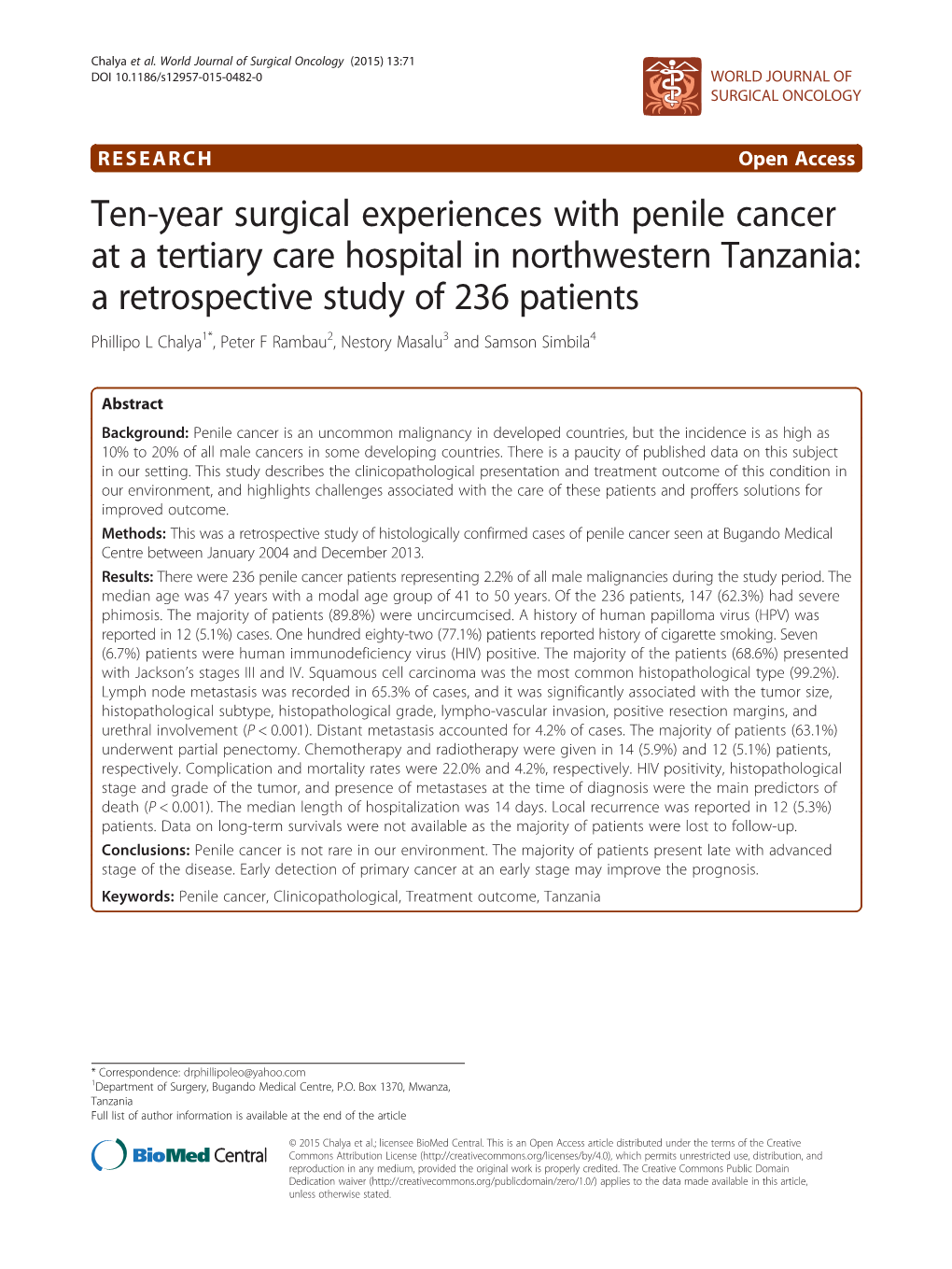 Ten-Year Surgical Experiences with Penile Cancer at a Tertiary Care