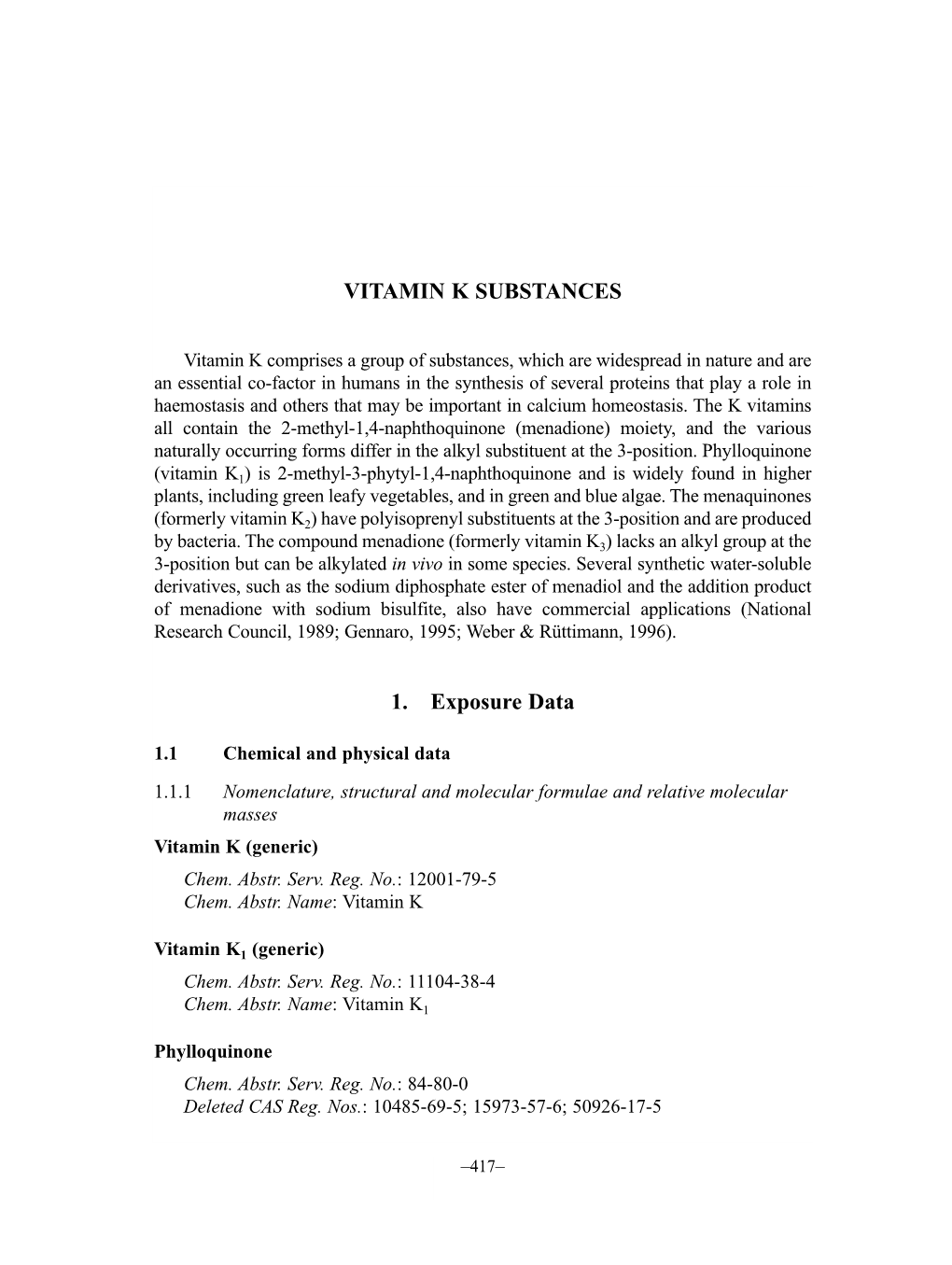 VITAMIN K SUBSTANCES 1. Exposure Data