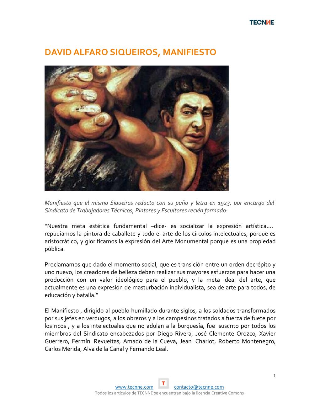 David Alfaro Siqueiros, Manifiesto