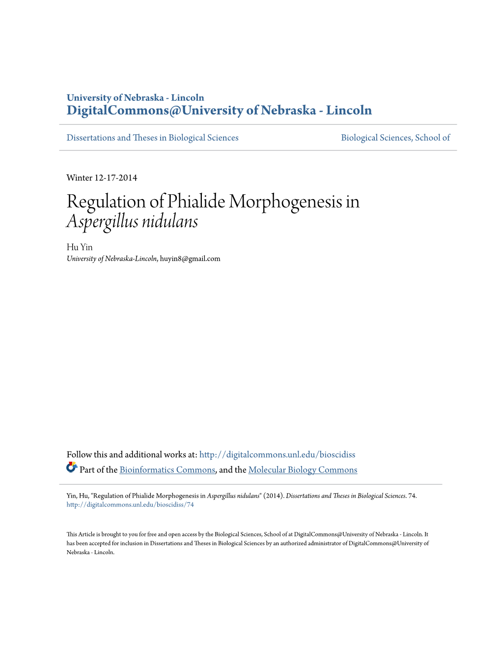 Regulation of Phialide Morphogenesis in <I>Aspergillus Nidulans</I>