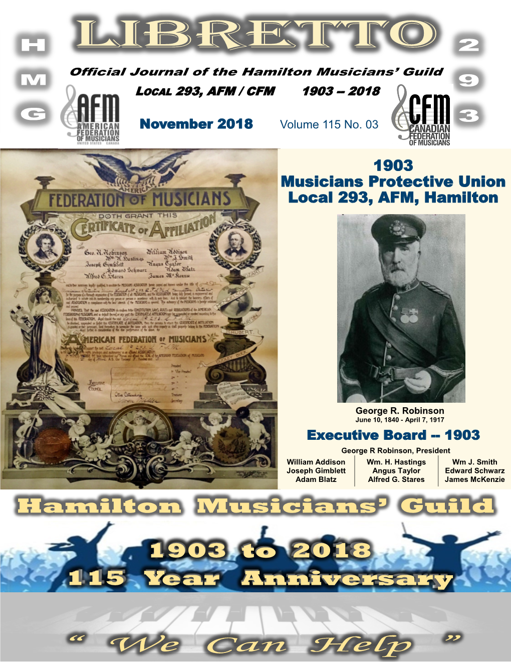 1903 Musicians Protective Union Local 293, AFM, Hamilton