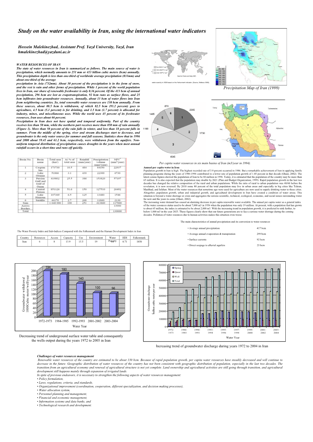 Study on the Water Availability in Iran, Using the International Water Indicators