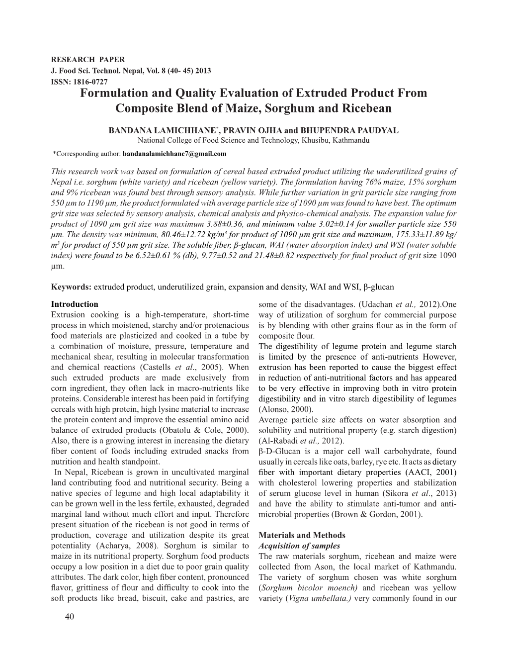 Formulation and Quality Evaluation of Extruded Product from Composite Blend of Maize, Sorghum and Ricebean