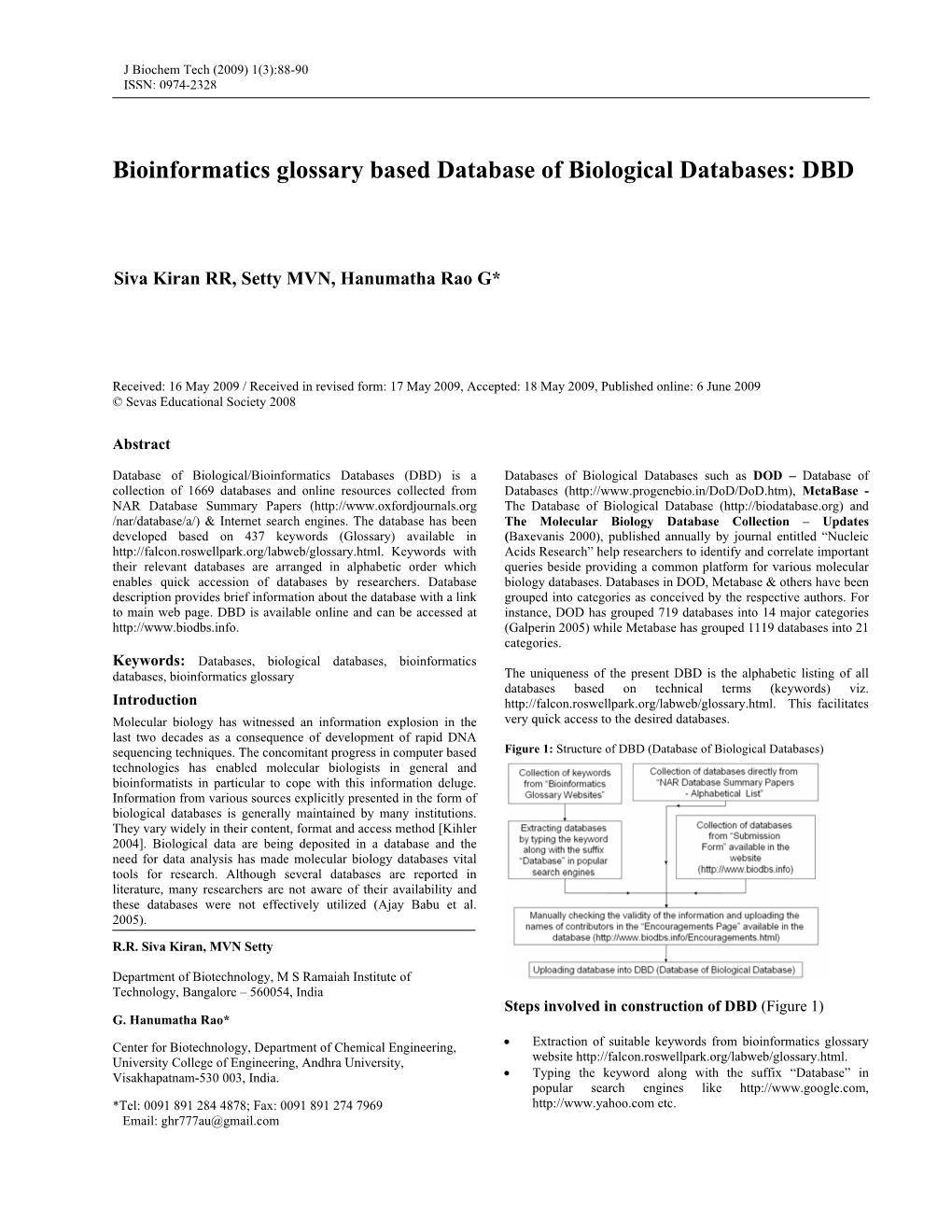 Bioinformatics Glossary Based Database of Biological Databases: DBD