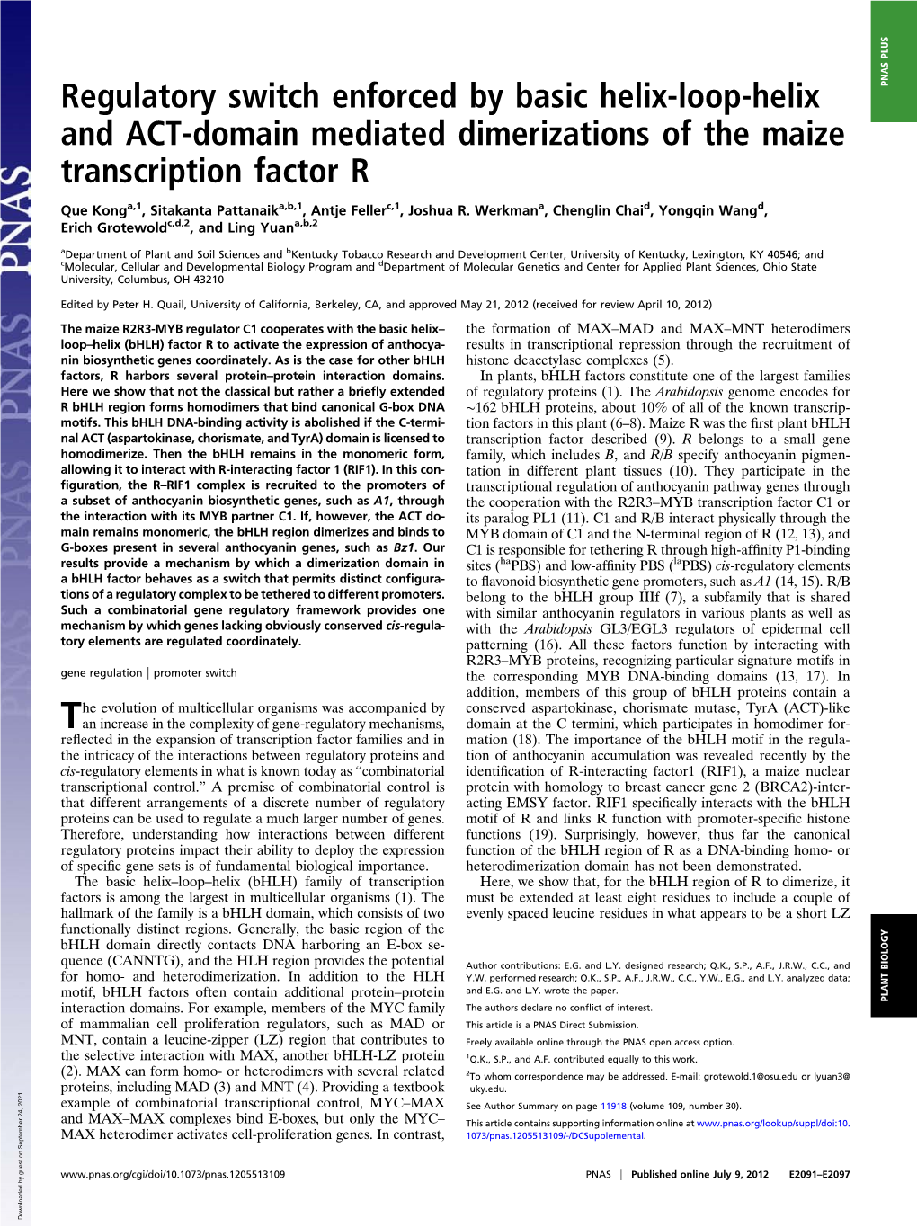 Regulatory Switch Enforced by Basic Helix-Loop-Helix and ACT-Domain