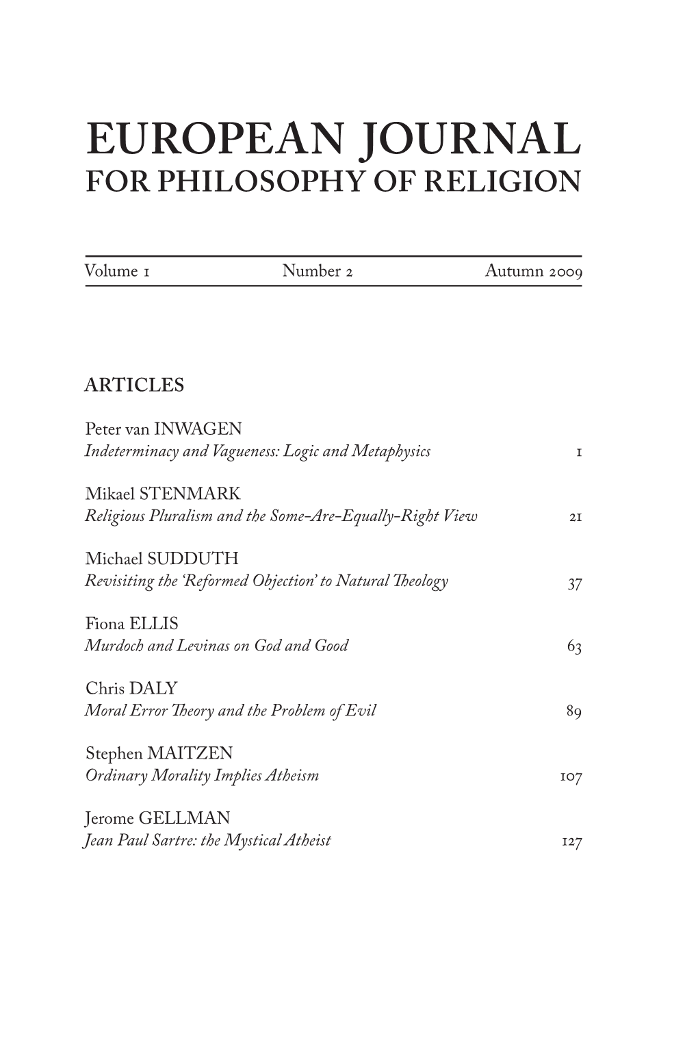 European Journal for Philosophy of Religion