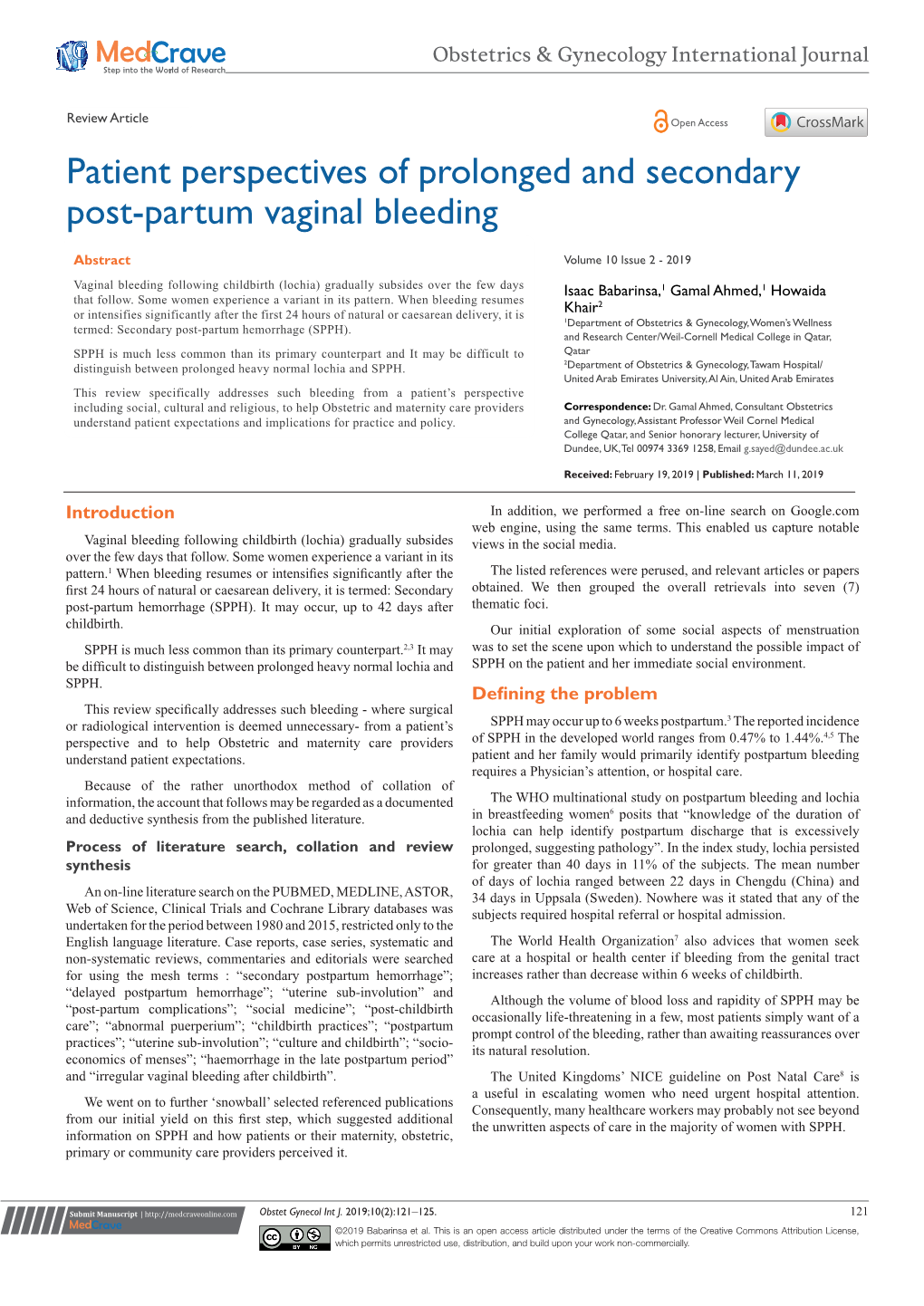 Patient Perspectives of Prolonged and Secondary Post-Partum Vaginal Bleeding