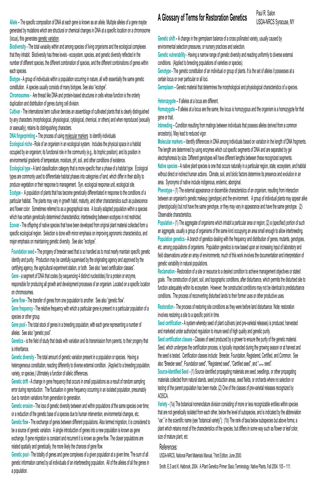 A Glossary of Terms for Restoration Genetics