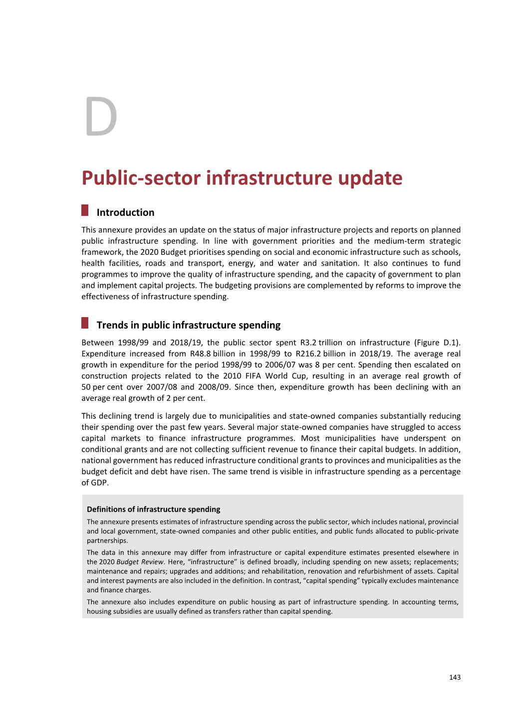 Annexure D: Public-Sector Infrastructure Update