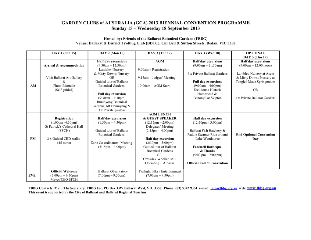 GARDEN CLUBS of AUSTRALIA (GCA) 2013 BIENNIAL CONVENTION PROGRAMME